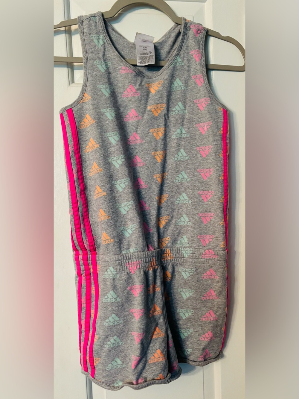 Girl’s adidas Gray Tank Romper with Running Logo Print size Lg/14